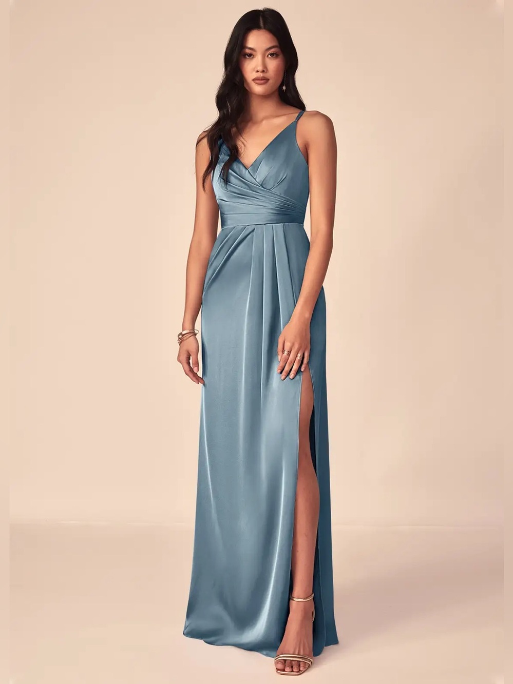 Azazie Aqua Stretch Satin Dress